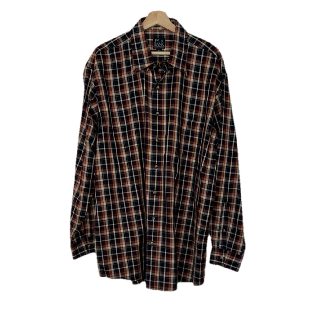 Jos A Bank Black & Brown Plaid Long Sleeve Button Down Blouse Sz. XL